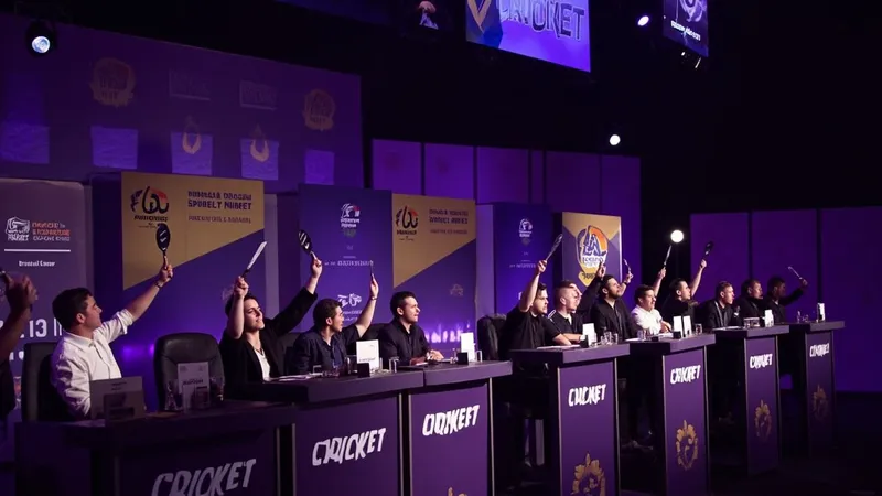 IPL mega auction stage with bidder paddles